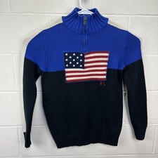 Polo Ralph Lauren Boys Pullover 1/4 Zip Flag Sweater XL 18-20 Cotton Wool Blend