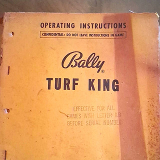 Bally Turf King Arcade Game Operating Instructions Manual Confidential