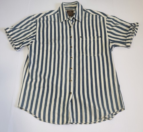 AMI, Vintage 80s 90s AMI Northwest Outfitters Hickory Railroad Stripe Denim Shirt