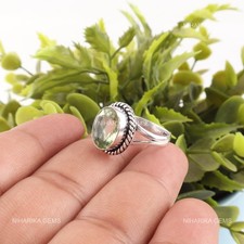 Oval Green Amethyst Gemstone Wife Solitaire Engagement Ring 925 Sterling Silver