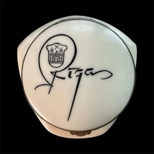 USSR Powder Box Compact Case “ RIGA” white plastic Soviet vintage ‘60-‘70 mirror