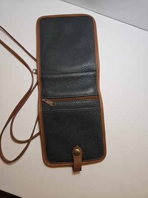 Bugatti Saddle Blue & Brown Leather Crossbody Purse Snap Latch Zip Travel 6x7.5''