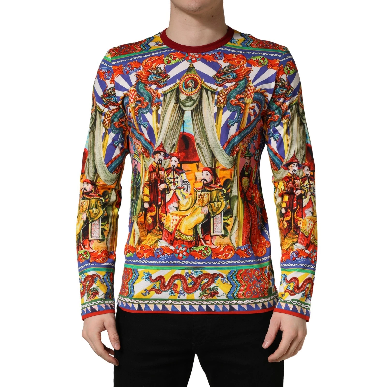 DOLCE & GABBANA T-shirt Multicolor Teatro Dei Pupi Men Long Sleeves IT46/US36/S