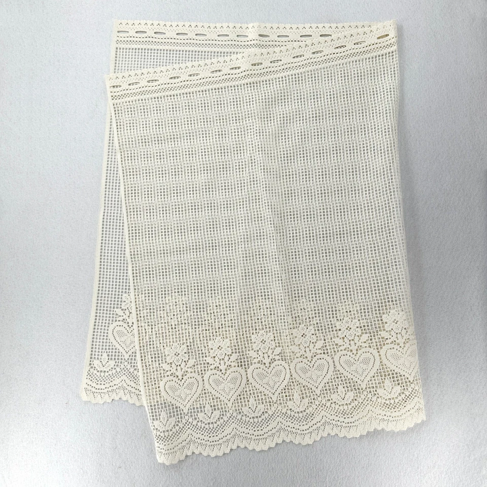 Paneles de cortina cortos de encaje de ganchillo manual vintage cocina 53"X35" Foto 2 de 4