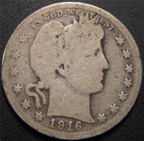 1916-D Barber Quarter - Full Rims Majority of the Major Details Are Outlined