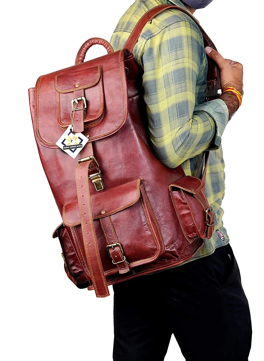 Vintage Hommes Femme Cuir Sac Dos Ordinateur Messager D contract Voyage