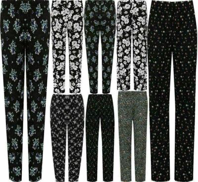 New Womens Ladies Floral Print Full Length Trouser Elasticated