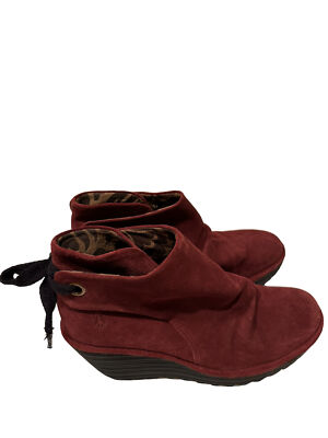 FLY LONDON Yama Wedges Brick suede Boots Size 39 EU 8.5 US. VGUC Needs Laces