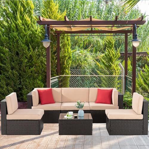 6 Pieces Patio Furniture Sets Outdoor AllWeather Sectional 6 Pices