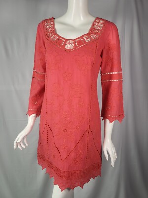 YOANA BARASCHI Coral Pink Cotton Voile Embroidered Laser-Cut Shift Dress sz 6 | eBay YOANA BARASCHI Coral Pink Cotton Voile Embroidered Laser-Cut Shift Dress sz 6 | eBay