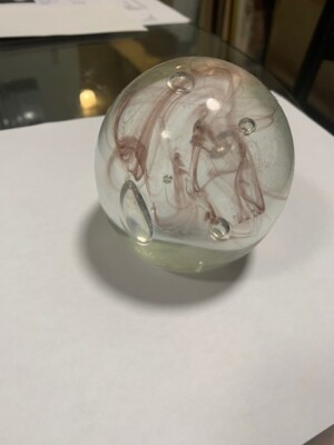 Famed ''Gentile''  abstract crystal Paperweight with fired Logo