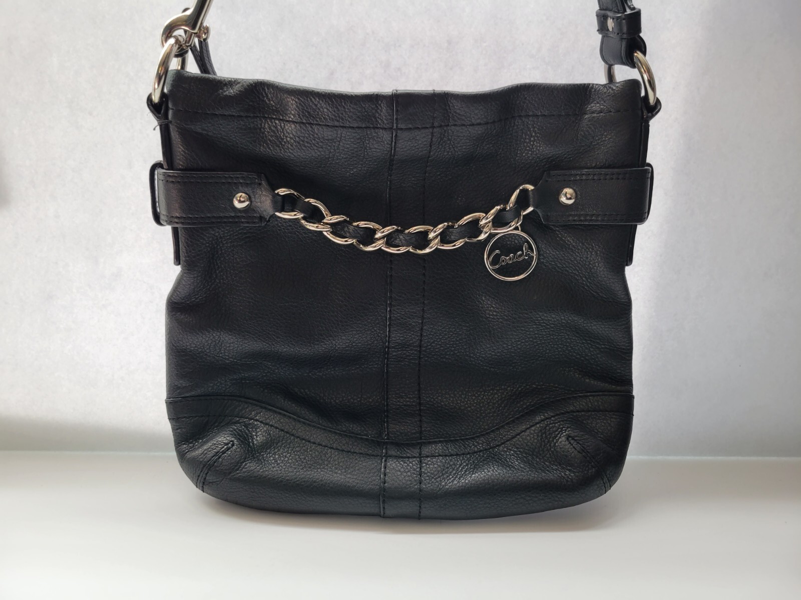 Coach Blossom Pebbled Leather Crossbody Black Purse Silver Chain EUC eBay