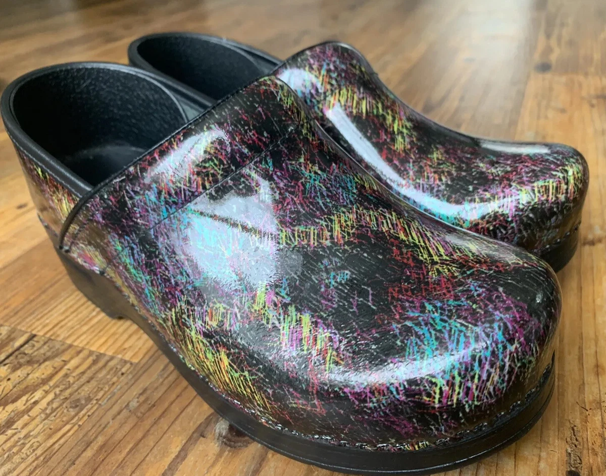 Dansko Gold Glitter Paint Splatter Patent Leather Black Size 39 US
