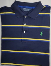 Mens Polo Golf Ralph Lauren Short Sleeved Navy Striped Polo Shirt Large - EUC