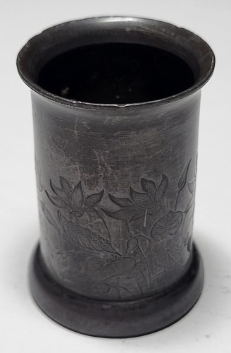 Vintage Pewter Toothpick Holder Engraved Flower Pattern - Picture 2 of 5