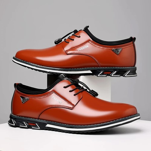 Men Business Casual Shoes Lace Up Leather Oxfords Waterproof Flat Dress Shoes - Picture 25 of 25