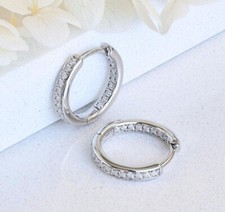 0.32ct Moissanite Inside Out Hoop Huggie Earrings Studs Sterling Silver E001
