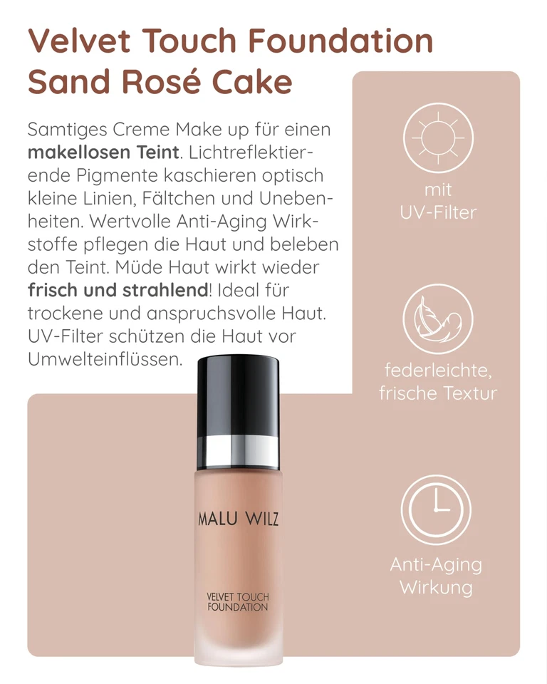 Velvet Touch Foundation Sand Rose Cake 30ml I Skincare Creme Make up für make... - Bild 3 von 4