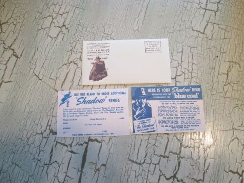 THE SHADOW 1941 GLOW IN THE DARK BLUE COAL RING MAILER ENVELOPE AND INSTRUCTIONS