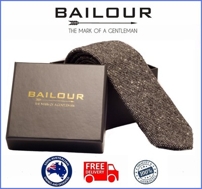 BAILOUR Tie Mens Luxury Handmade Grey Formal Wool Skinny Slim