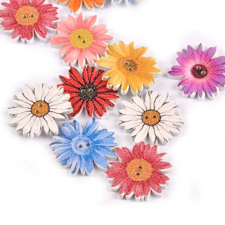 50PCS 2 Holes Flower-Shaped Wooden Button Daisy Sewing Button Clothing Sewing - Image 3 of 4