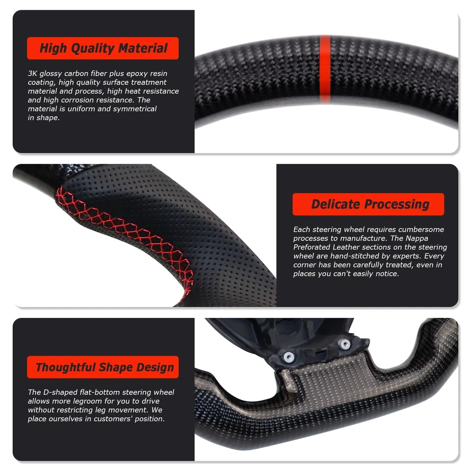 Volante de fibra de carbono real LOSCHEN para Chevrolet Corvette C7 2014-2019 Foto 3 de 4