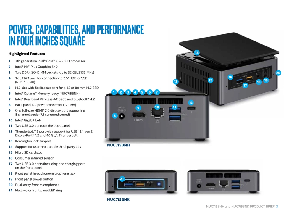 NEW Intel NUC NUC7i5BNK PC Core i5 7260U 3.40GHz 16GB RAM 1TB PCIe SSD Win10Pro - Image 4 of 4