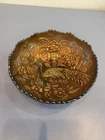 RARE VTG FENTON Amethyst "Peacock & Urn" Dark Carnival Glass ICS Bowl 7.5"W
