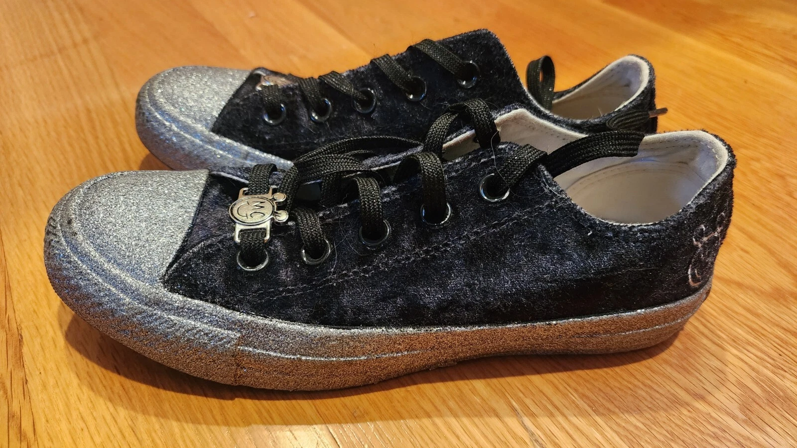 Scarpe Sneakers Converse Disney Topolino Nero Velluto Argento Glitter W6