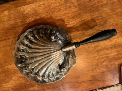 Vintage Sterling Silver Plated Clam Shell Tray Footed Handle Cigarette  Butler