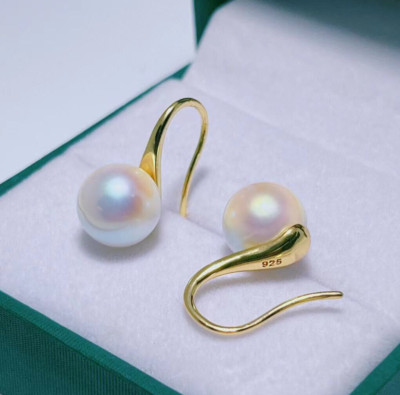 Akoya Shell Pearl 8mm Dangle/Deop Earrings Japanese White 14kYellow ...