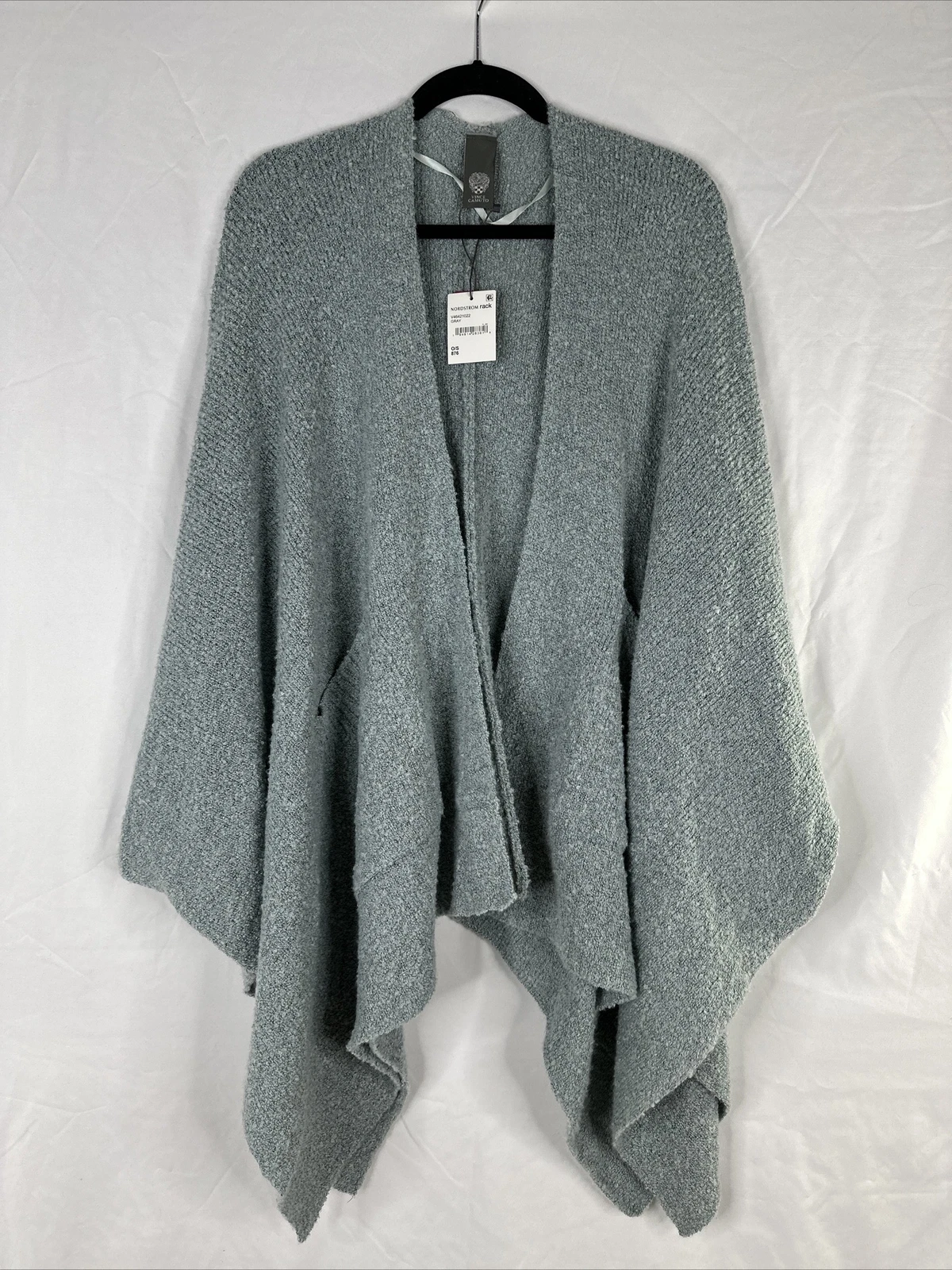 Vince Camuto Poncho Cardigan Sweater Womens Size OS Gray Pockets New