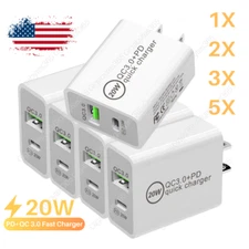 20W PD USB C Wall Charger Fast Quick Charge QC 3.0 Power Adapter Dual Ports Lot