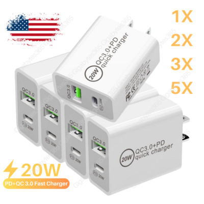 20W PD USB C Wall Charger Fast Quick Charge QC 3.0 Power Adapter Dual Ports Lot