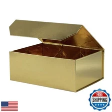 OBMMIRAO Upgrade 1PCS Gold Gift Box 9.5x7x4 Inches, Sturdy Gift Box with Lid 