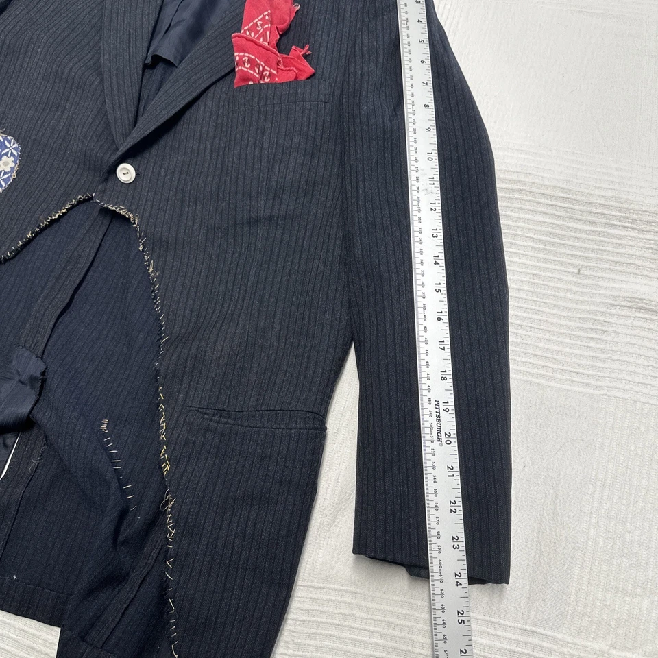 Винтажная модифицированная мужская куртка блейзер в тонкую полоску нашивки панк-рок рокабилли - Изображение 4 из 4