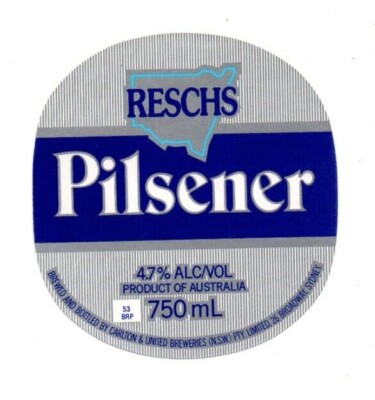Australien - Bieretikett - Carlton & United Breweries, Sydney - Reschs Pilsener