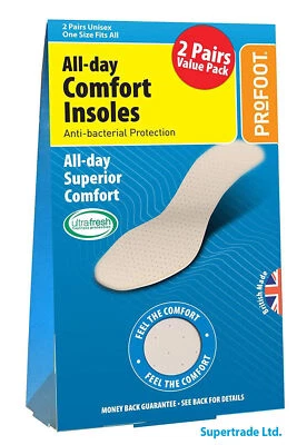 Profoot All Day Comfort Anti Bacterial Washable Breathable Unisex Shoes Insoles