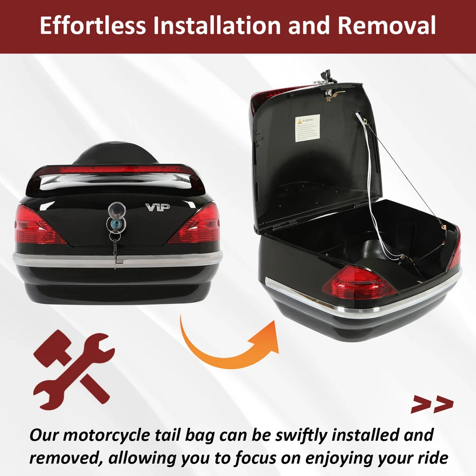 Motorcycle Tail Box Tour Trunk Luggage Pack w/Tail Light For Harley Honda Yamaha - Image 4 of 4