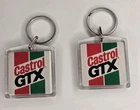 Lot of 2 Vintage Castrol GTX Acrylic Keychains Retro Motor Oil Gas Pump Sign Tag