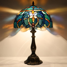 Tiffany Style Stained Glass Table Lamp Blue Baroque Bedside Reading Desk Light