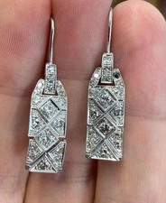 Art Deco Vintage Style 3.85Ct Lab Created Diamond Earrings 14K White Gold Finish