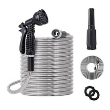 75ft Metal Garden Hose Stainless Steel Heavy Duty Water Hose With 2 Nozzles, ...