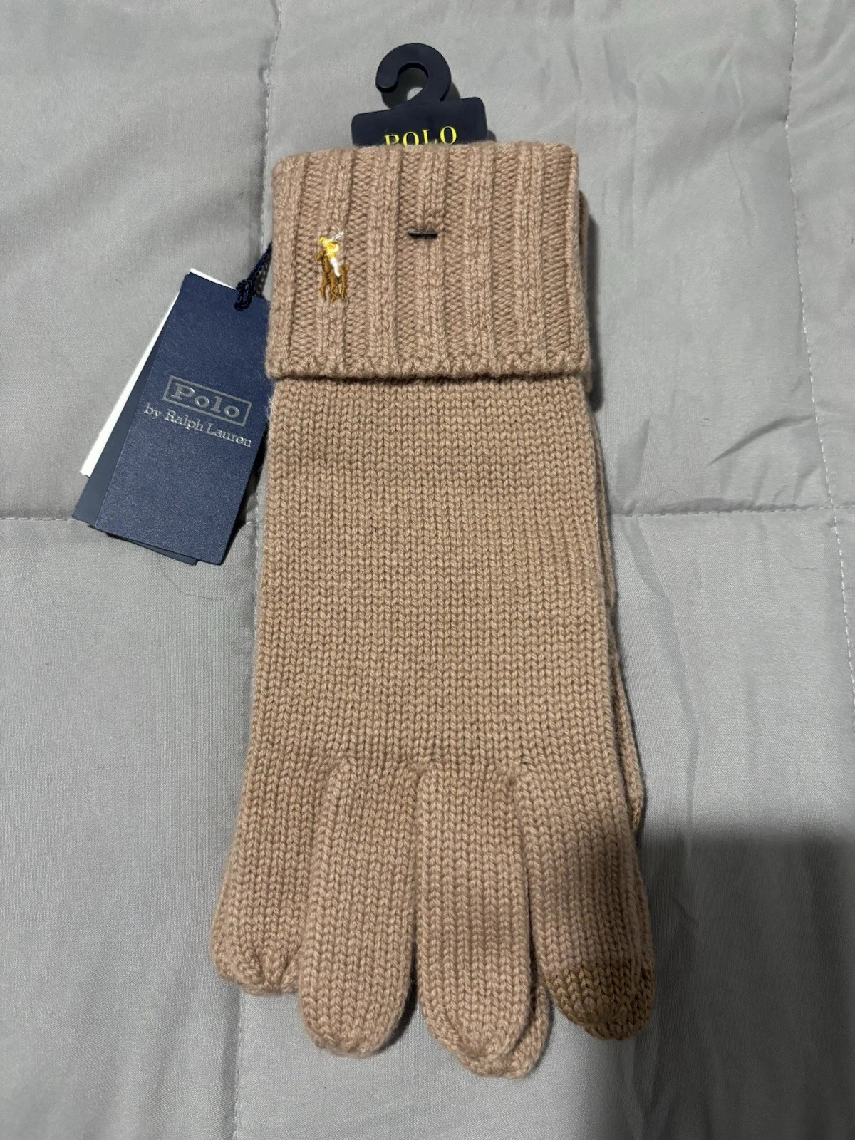 Polo Ralph Lauren Camel Wool Cashmere Touch Screen Gloves O/S Sheep Suede NWT