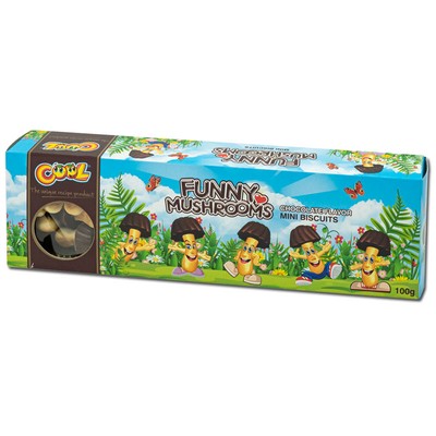 (18,50 /1kg) Funny Mushrooms, Kekse mit Schokolade, 100g Packung