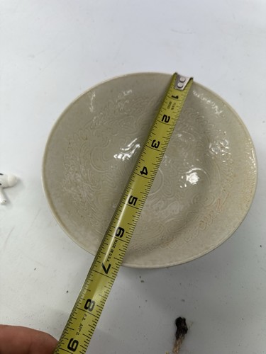 Antiguo plato chino Ding Ware cantado celadón blanco tallado porcelana - Imagen 16 de 17