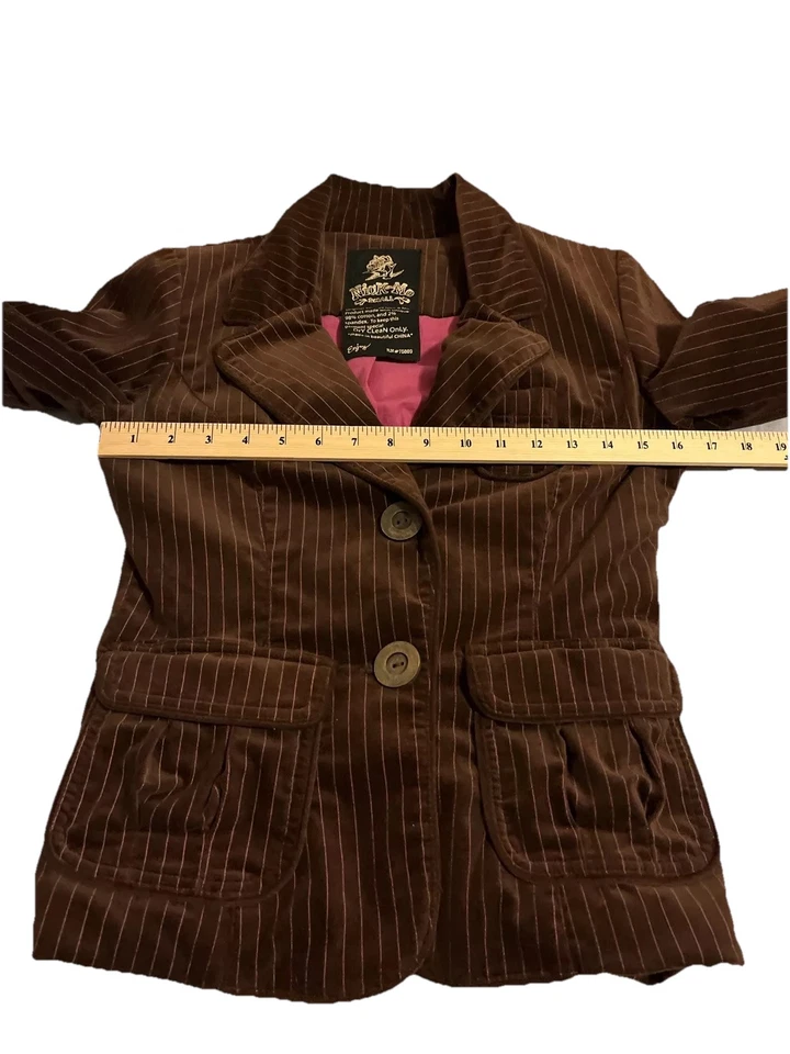 Nick & Mo Velvet Striped Brown Blazer Office Siren Small Y2K Two Button - Image 4 of 4