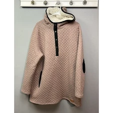 Marley Lilly Quilted 1/4 snap Pullover Sweater Womens XL Tan Sherpa lined Hooded