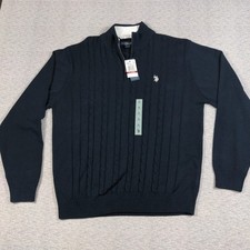 New $70 US Polo Assn Blue Cotton Cable Knit 1/4 Zip Pullover Sweater Men Size XL
