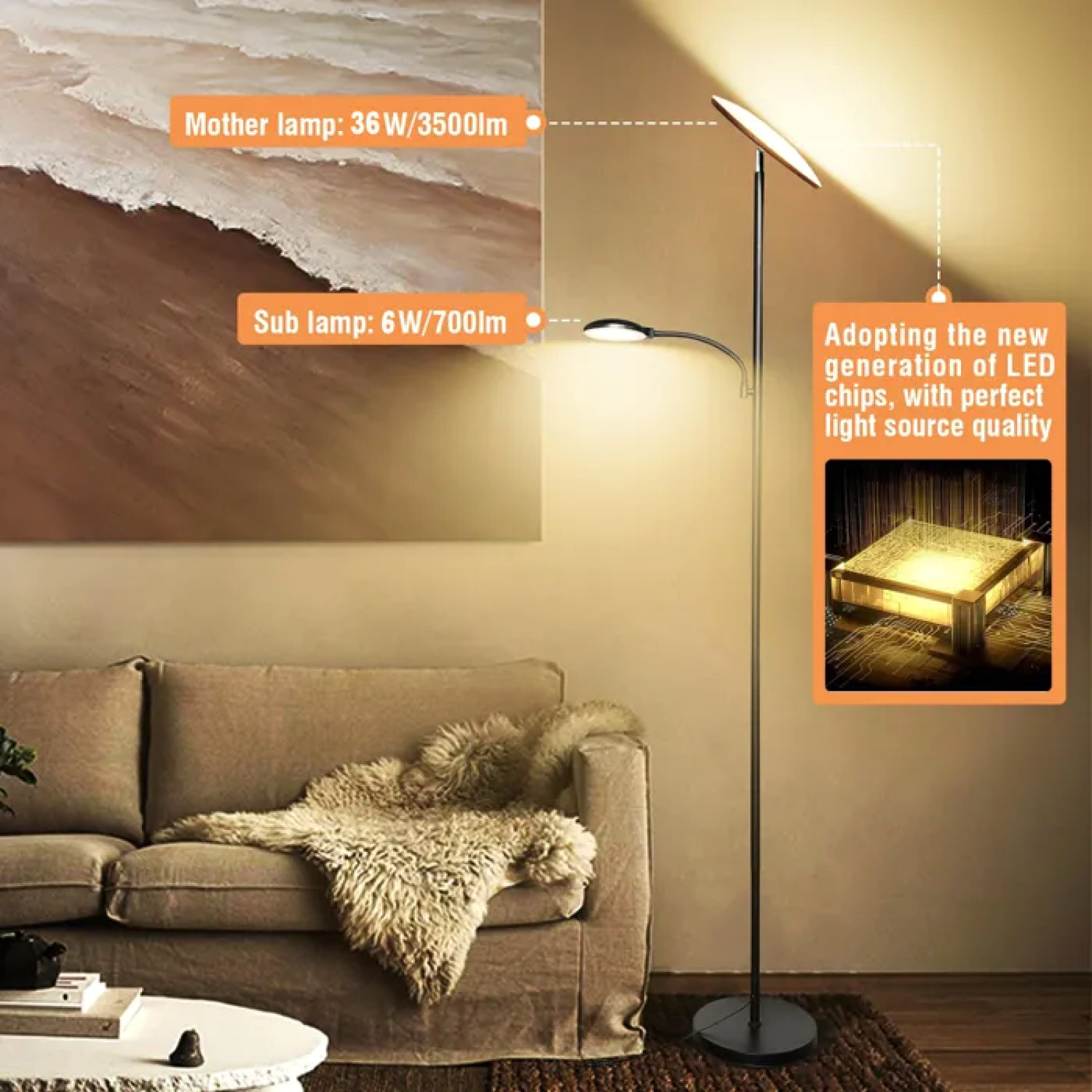 Lampadaire LED tactile réglable avec télécommande pour lecture et chambre - 2